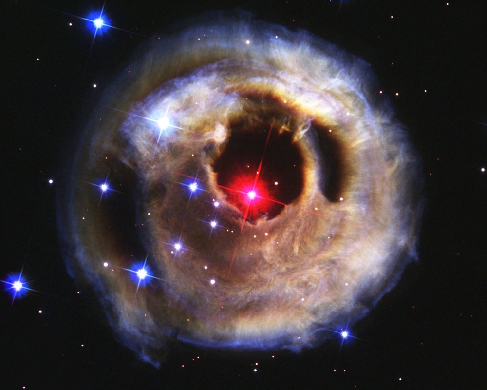 Hubble watches light echo from mysterious erupting star (September 2002 image)