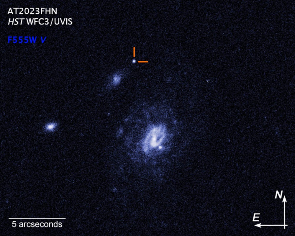 Hubble image of a Luminous Fast Blue Optical Transient (LFBOT) - annotated